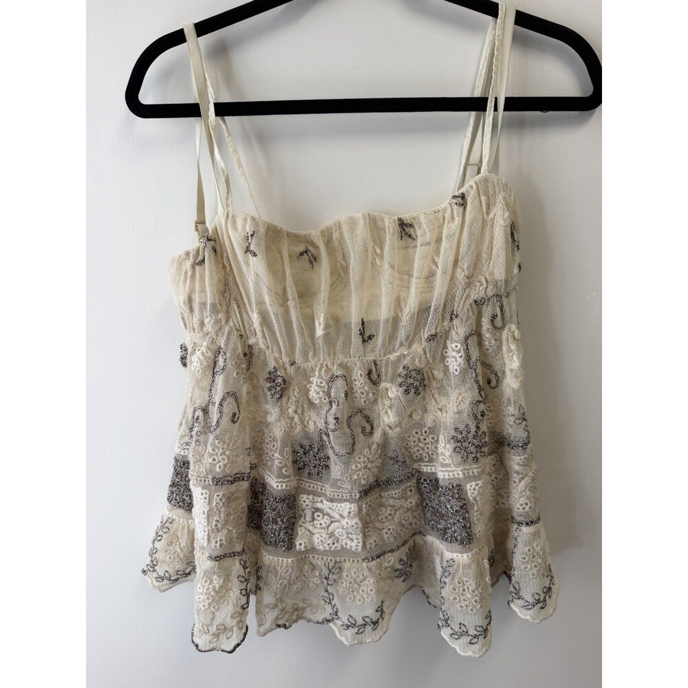 VTG Pinko Women's Beige beaded Lace Camisole Adjustable Straps Size S
